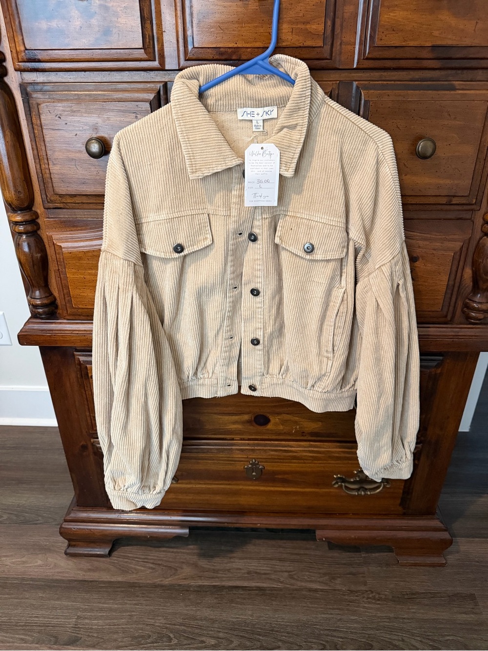 She + Sky Cream Corduroy Button-Front Jacket